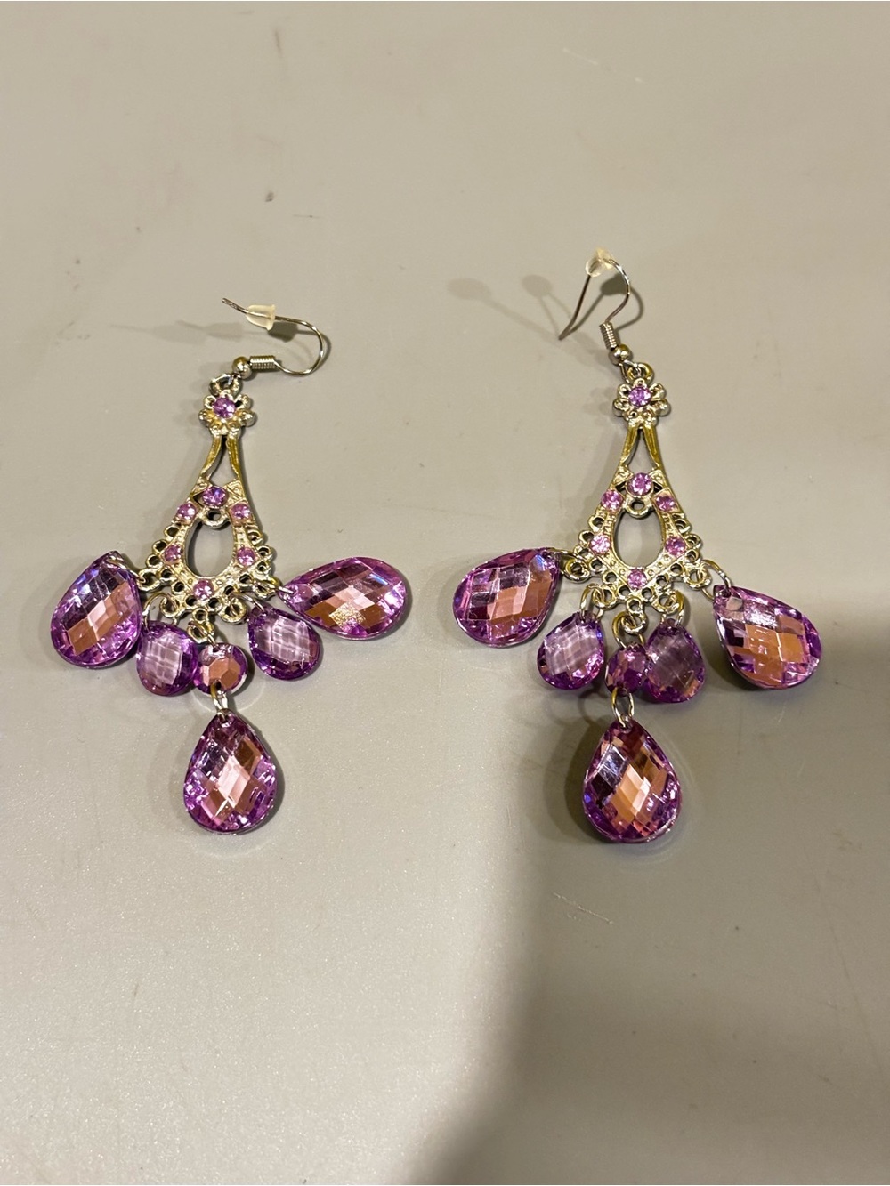 Gold-Tone Purple Crystal Chandelier Earrings